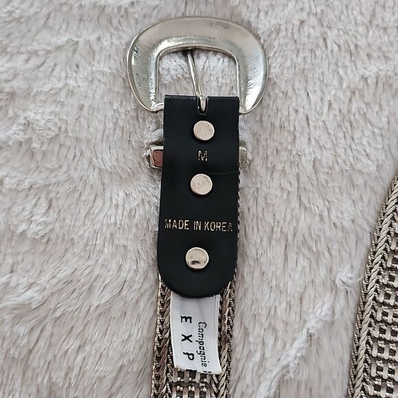 EXPRESS BELT Womans White Silver Metal Leather MEDIUM - Picture 4 of 5
